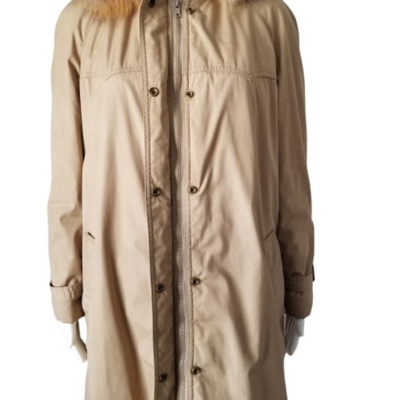 Zero King Trench Coat Hooded 100% Lambswool Filling Tan Womans Size 12 - Picture 8 of 10